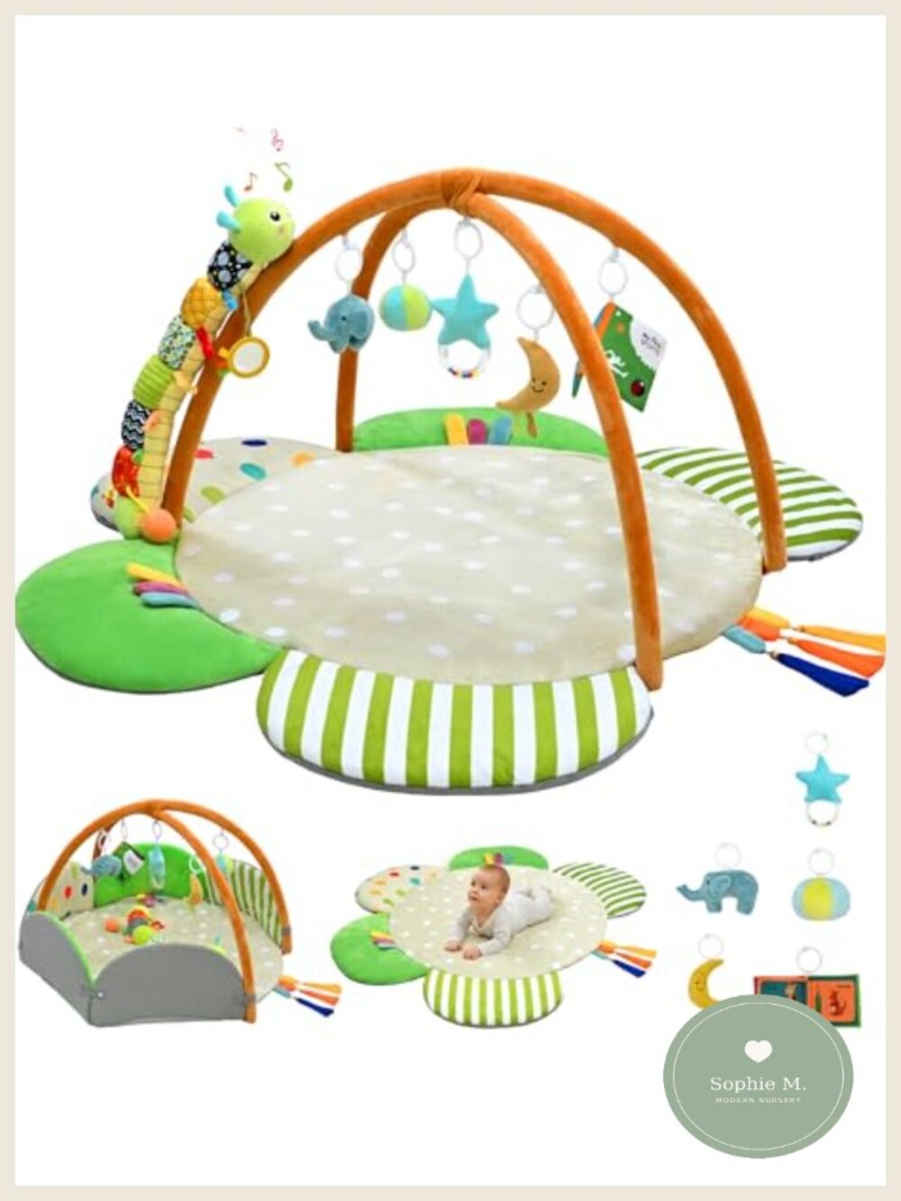 Extra Large Flower Baby Play Gym Mat Thick Tummy Time Mat with Sensory Toys